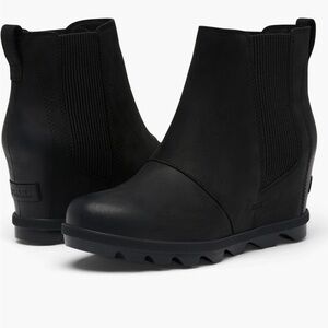 Sorel Joan Rhapsody wedge black leather waterproof Chelsea ankle boot size 7.5